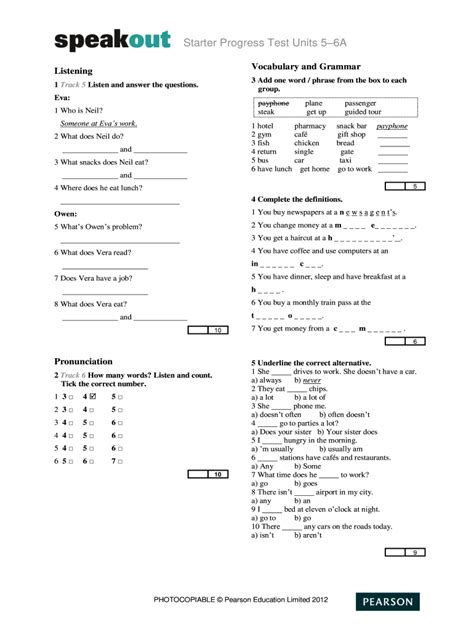 Speakout Intermediate Tests Answer Key Fill Online Printable