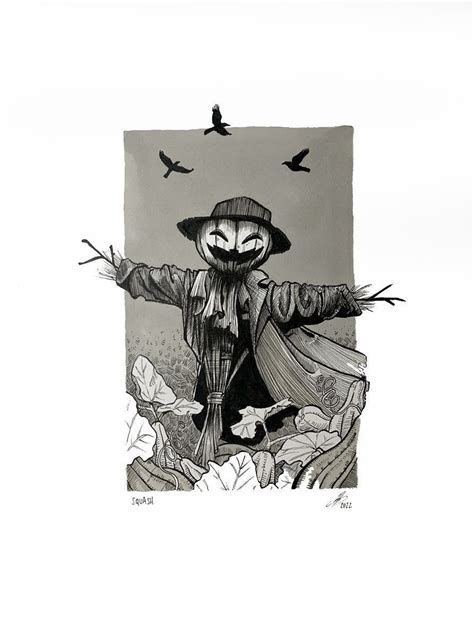 Scarecrow Drawing Scarecrow Illustration Etsy