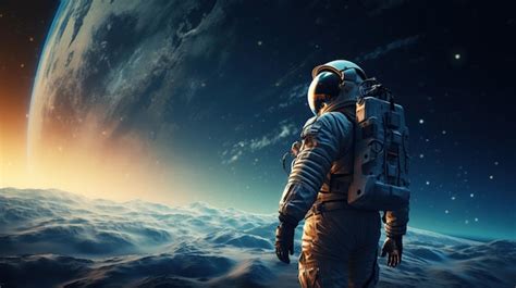 Premium AI Image | Human astronaut in outer space on blue planet Earth ...