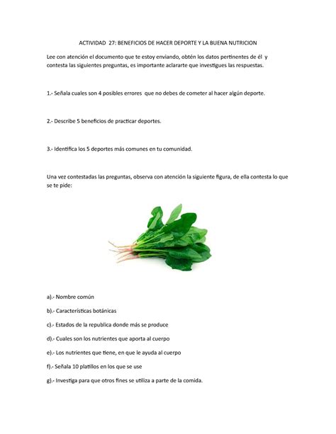 Actividad 27 Beneficios De Practicar Algun Deporte Y La Buena Nutricion