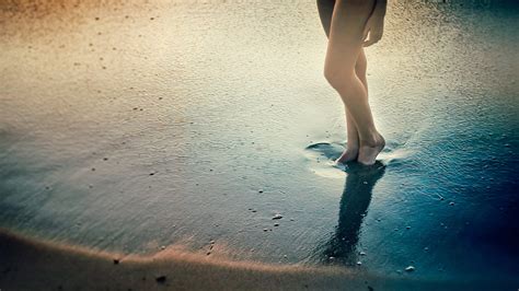 Baggrunde Sollys Kvinder Hav Vand Sand Afspejling Fotografering Strand Blå Morgen