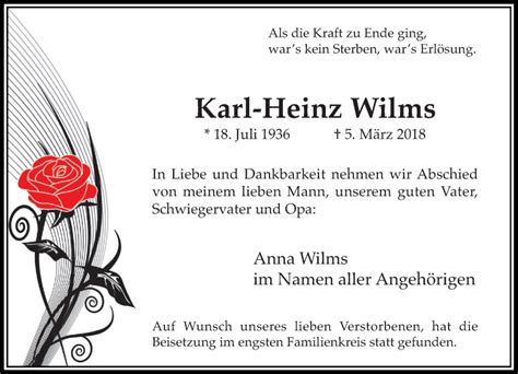 Alle Traueranzeigen F R Karl Heinz Wilms Trauer Rp Online De