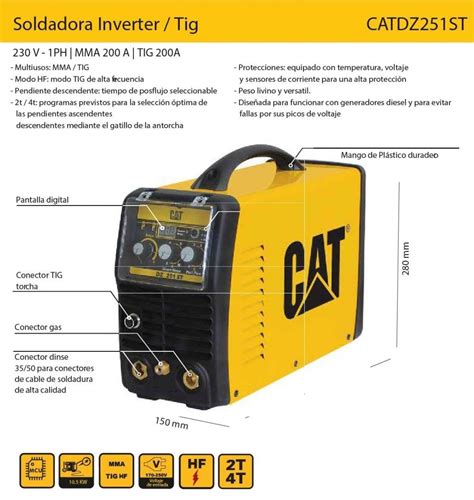 Soldadora Inverter CATERPILLAR CAT DZ251ST Tig Mma 200 Italiana