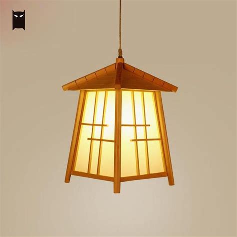 Soleilchat Wood House Shade Pendant Light Fixture Hanging Ceiling