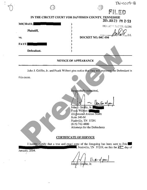 Tennessee Notice Of Appearance Notice Of Appearance Example Us Legal Forms