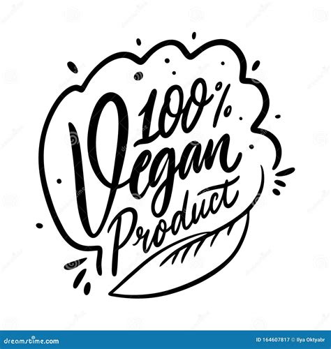 100 Vegan Product Calligraphy Phrase Black Ink Hand Drawn Vector