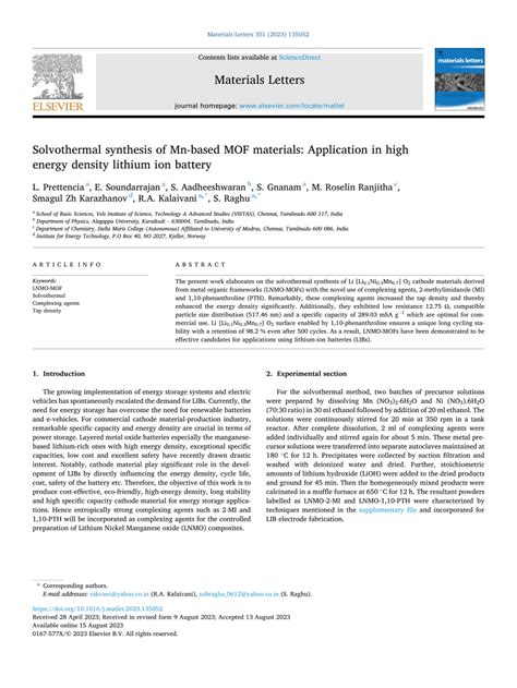 Pdf Solvothermal Synthesis Of Mn Based Mof Materials Application In