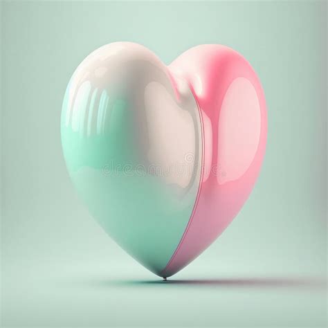 3d Render Glossy Heart Shape Balloon In Pastel Cyan And Pink Stock