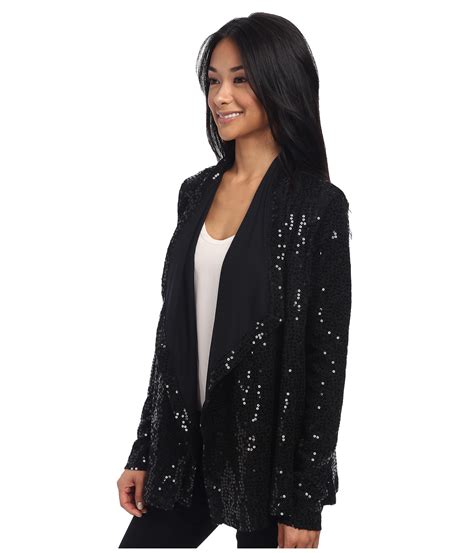 Lyst Karen Kane Sweater Knit Sequin Cardigan In Black