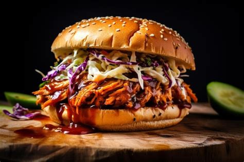 Premium Photo Bbq Pulled Chicken Burger With Coleslaw