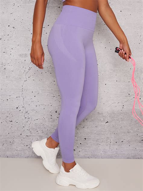 High Waisted Seamless Sport Legging In Purple Chi Chi London