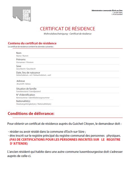 Certificat De Residence Modele A