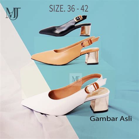 Jual Sepatu Sendal Slingback Heels Pump Mules Dengan Tali Belakang Dan