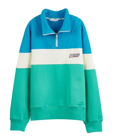 Musinsa Ycw Color Block Half Zip Up Sweatshirt Blue