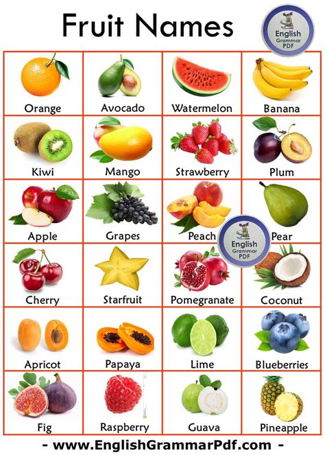 100 Fruit Name List, Fruit Names with Pictures PDF | Fruits name with ...