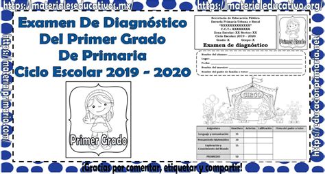 Examen del primer grado de diagnóstico de primaria ciclo escolar 2019