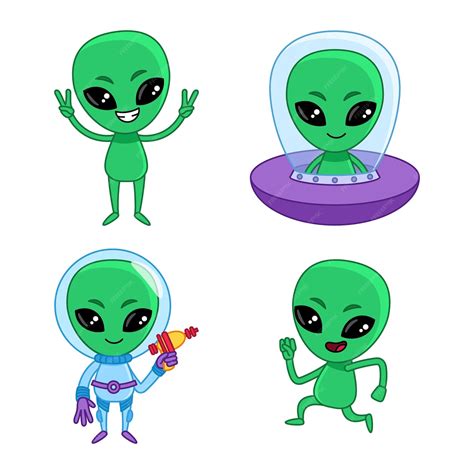 Conjunto De Lindo Personaje Alienígena De Dibujos Animados Que Muestra