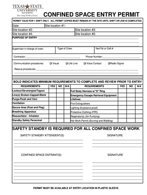 Sample Confined Space Permit