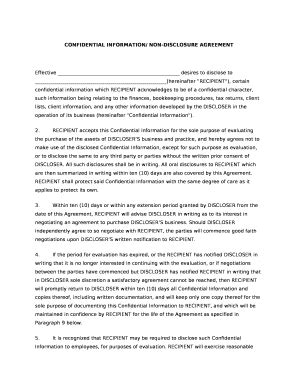 Confidential Ination Non Disclosure Agreement Doc Template Pdffiller