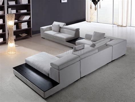 Grey Microfiber Modern Sectional Sofa w/Adjustable Headrests