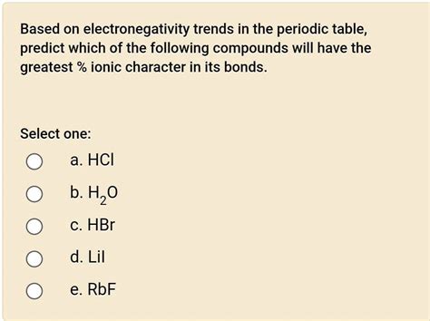 SOLVED Based On Electronegativity Trends In The Periodic Table