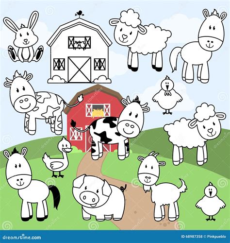 Vector Collection Of Farm Animals Stamps Or Line Art | CartoonDealer ...