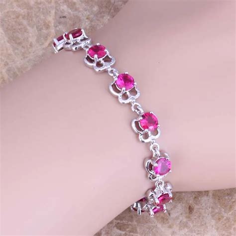 Amazing Red Cubic Zirconia 925 Sterling Silver Link Chain Bracelet 7 8