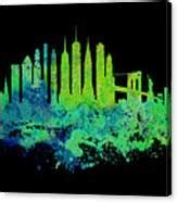 New York City Skyline Watercolor Lime Green On Black Background With