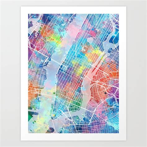 new york map watercolor Art Print by Bekim ART | Society6