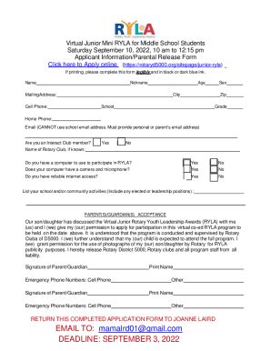 Fillable Online Jr RYLA Application Fall 2022 Fillable 1 Pdf NET