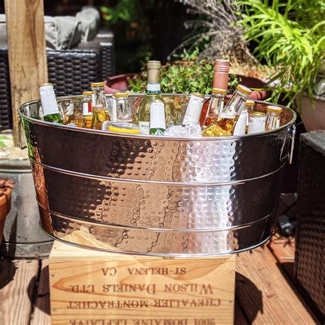 Personalized Beverage Tub Large Stainless Steel Hammered Aspen By