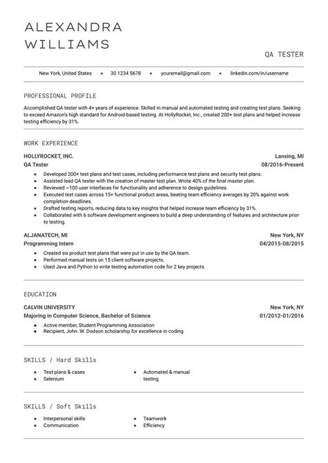 Minimalist Qa Tester Resume Google Docs Template Free And Ats Friendly