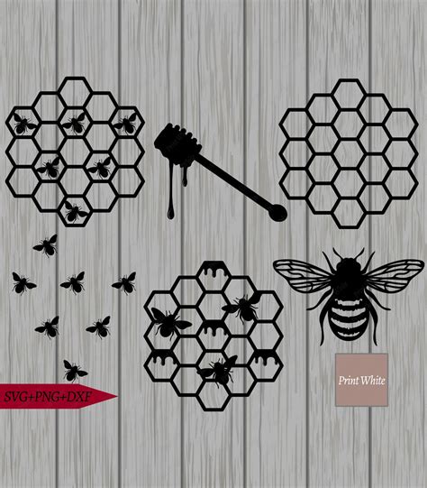 Bee Stencil Svg Honeycomb Svg Honey Dipper Cut File Cricut Etsy