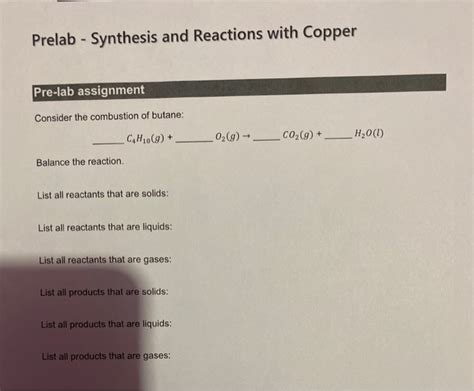 Solved Prelab Synthesis And Reactions With Copper Pre Lab Chegg