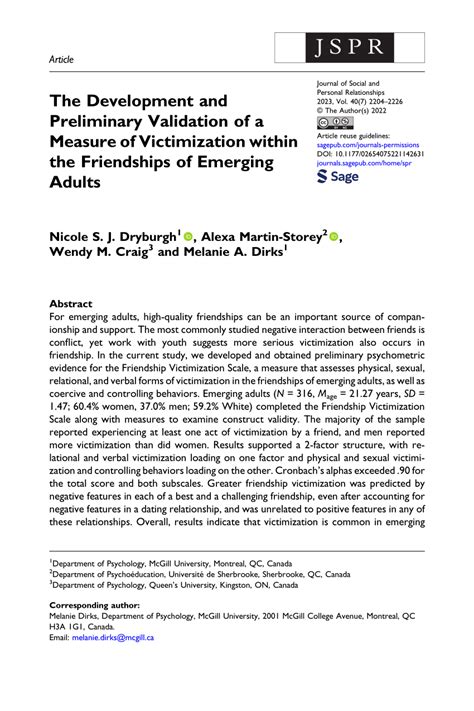 Pdf The Development And Preliminary Validation Of A Measure Of