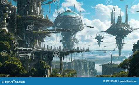 Floating Island Cities Stock Illustration Illustration Of Futuristic