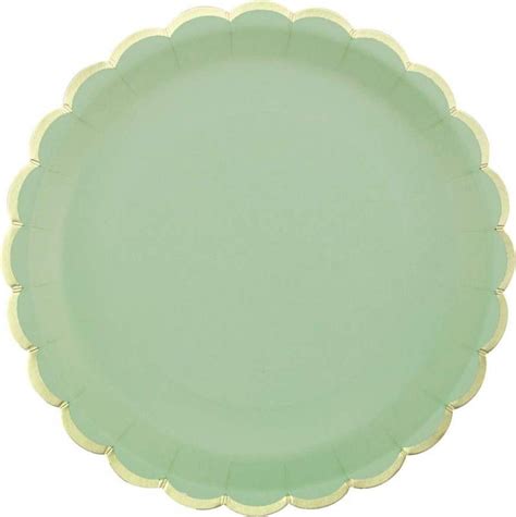 Party Pro 913VSA Sachet De 8 Assiettes Vert Sauge Et Or