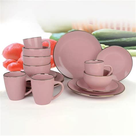 Buy Apollo Piece Color Glazed Stoneware Dinner Set Pink Serve