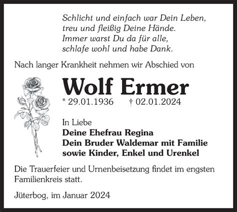 Traueranzeigen von Wolf Ermer Märkische Onlinezeitung Trauerportal