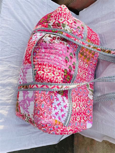 Large Cotton Weekend Duffle Bags Quilted Fabric Womens Travel Bag