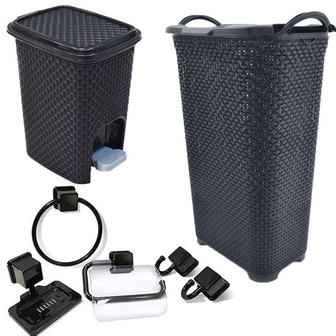 Cesto Rattan L Lixeira Rattan L Kit Pe As Preto Madeiramadeira