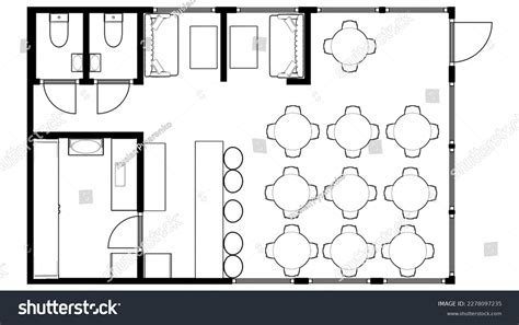 Restaurant Interior Crosssection Cafe Floor Plan Stock Illustration