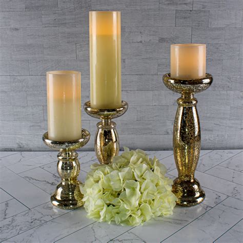 Eastland Unique Mercury Glass Pillar Candle Holder Set Of 3 Save On