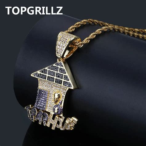 Topgrillz Hip Hop Multi Color Trap House Pendant Necklace Iced Out