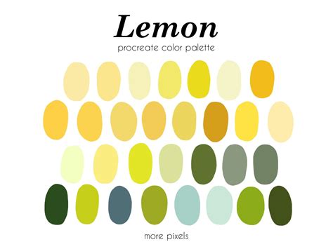 Lemon Procreate Color Palette Ipad Citron Color Palette Swatches