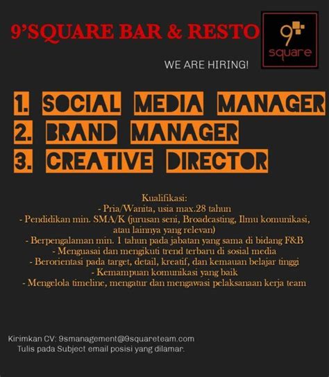 Lowongan Kerja Social Media Manager Brand Manager Creative Director