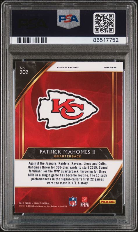 2019 Panini Select Field Level Silver Prizm 202 Patrick Mahomes II