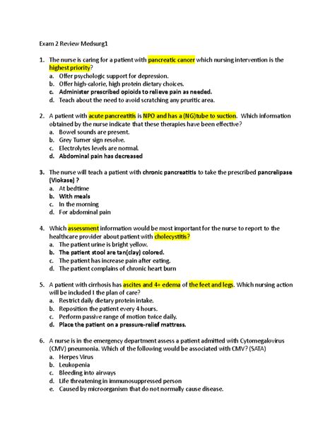 Medsurg E Practice Questions Exam Review Medsurg The Nurse