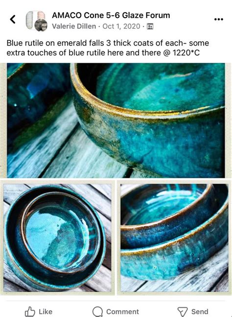 Blue Rutile OVER Emerald Falls In 2024 Glaze Ceramics Ceramics Ideas