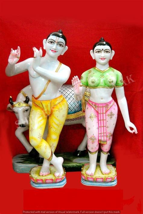 White Painted Jugal Radhe Krishna Marble Statue For Worship Size 1